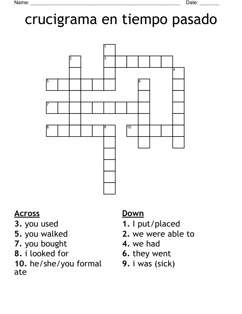 crucigrama en tiempo pasado Crossword