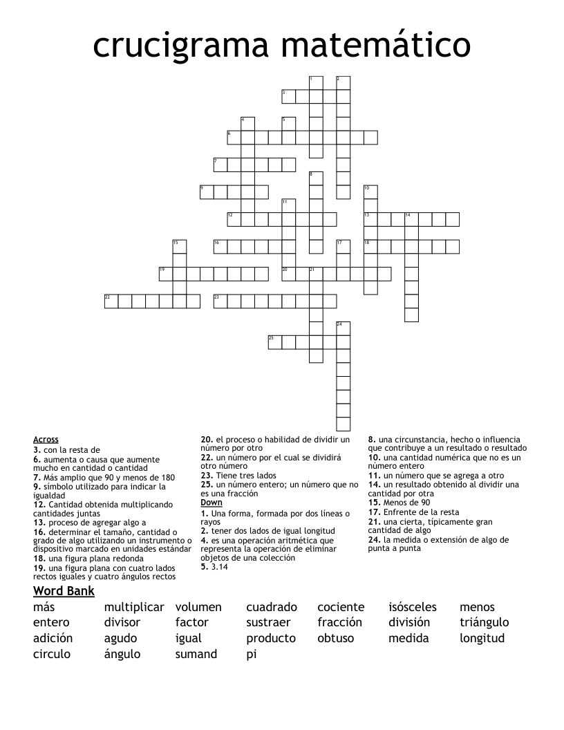 crucigrama matemático Crossword