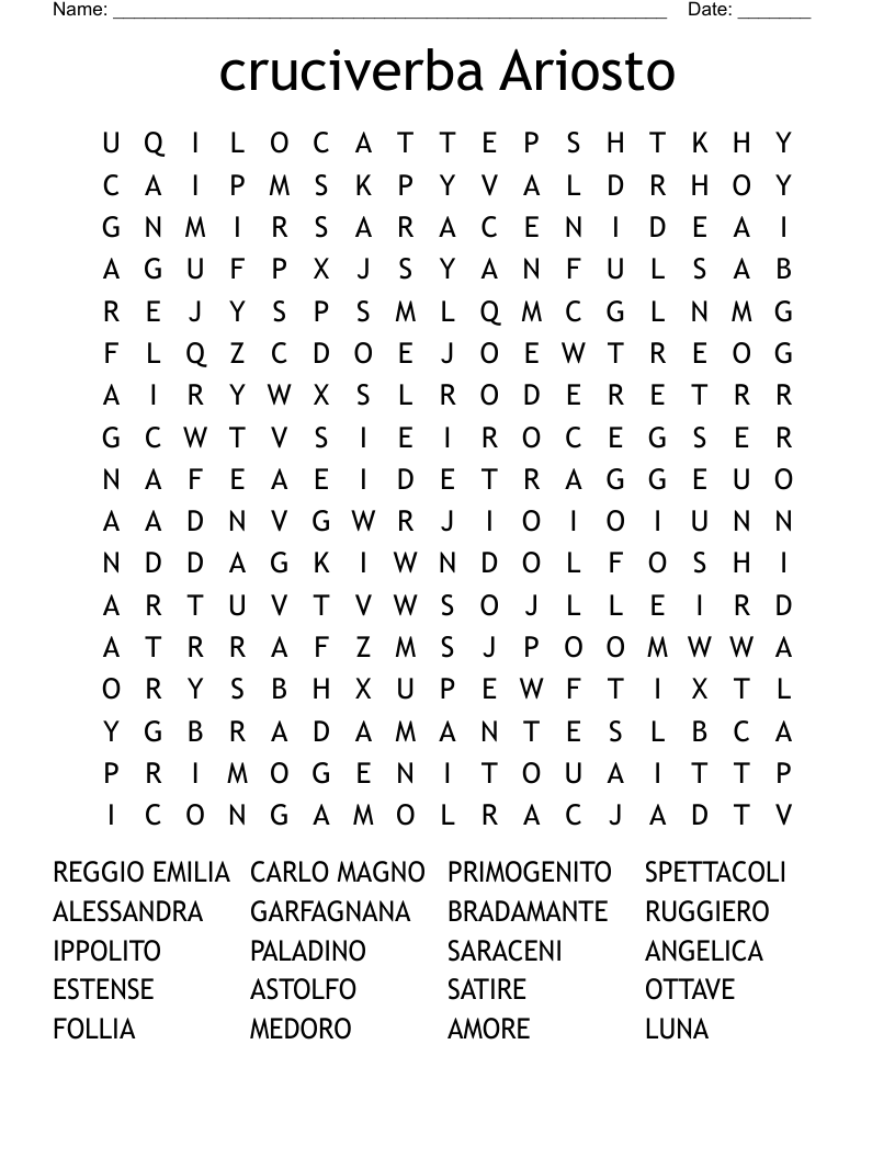 cruciverba Ariosto  Word Search