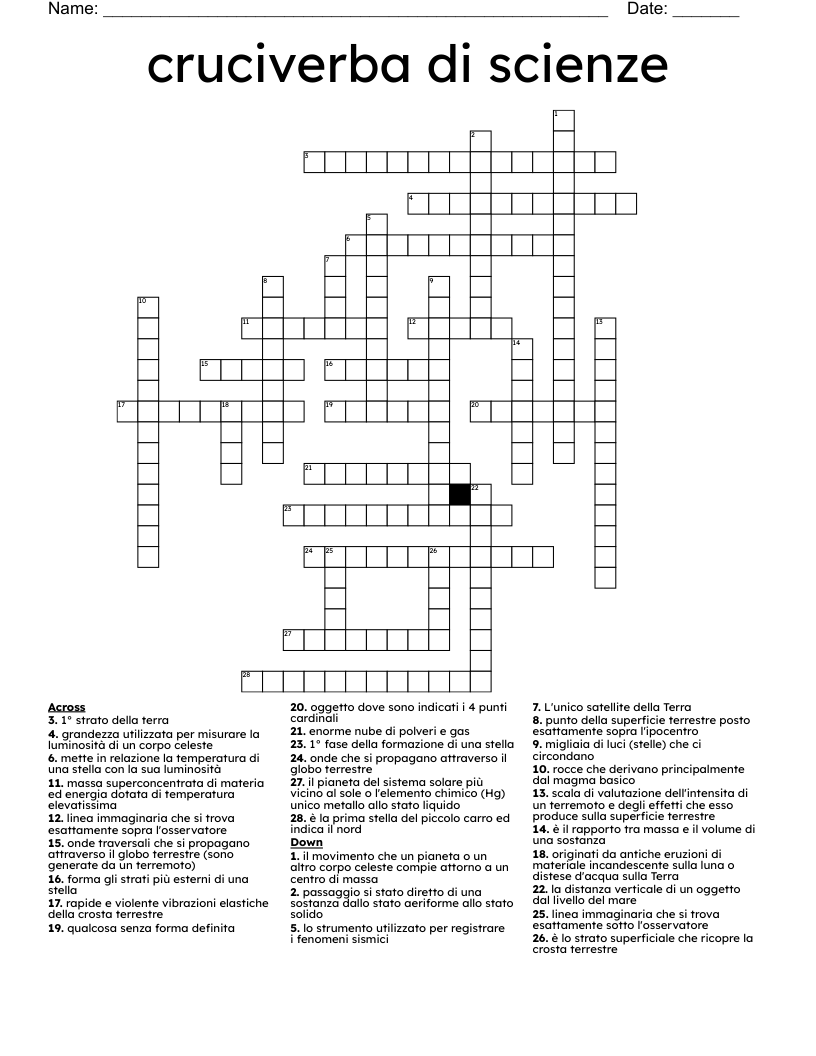 cruciverba di scienze Crossword