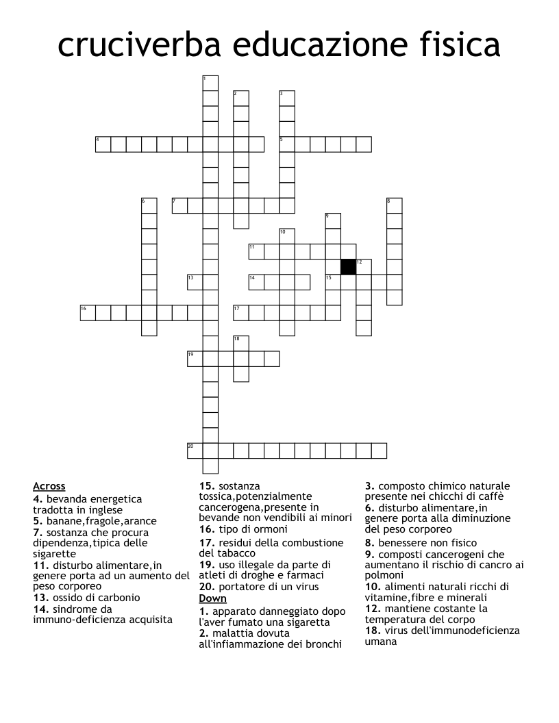 cruciverba educazione fisica Crossword