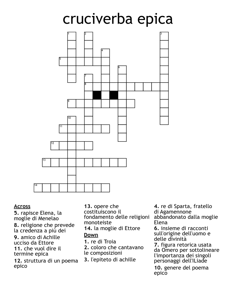 cruciverba epica Crossword