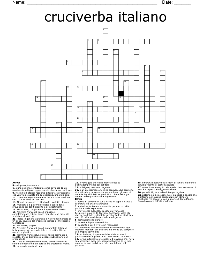cruciverba italiano Crossword