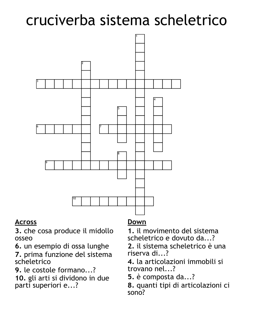 cruciverba sistema scheletrico Crossword