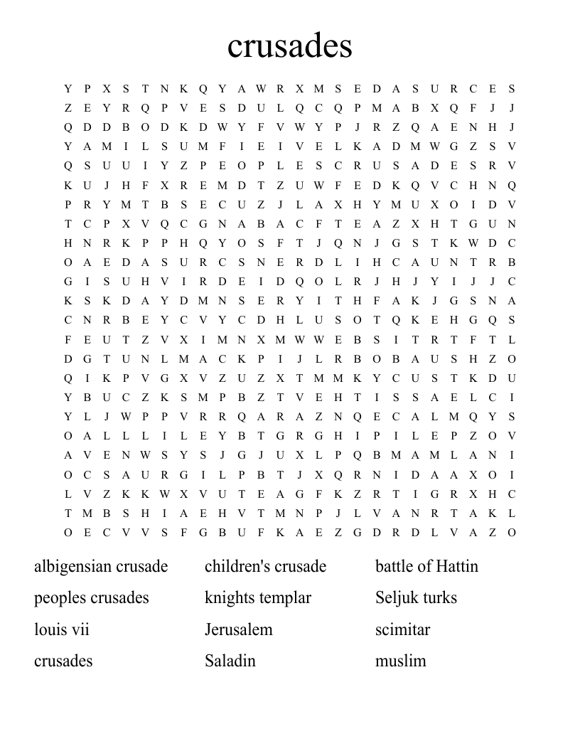 crusades Word Search
