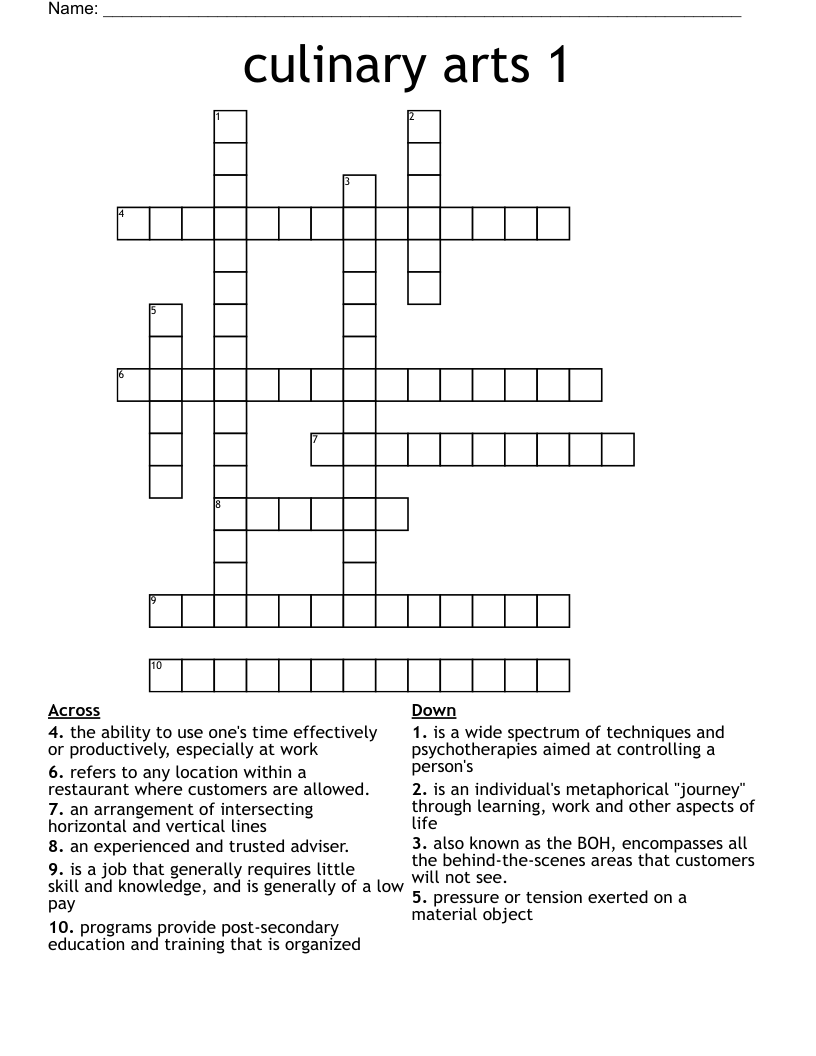 culinary arts 1 Crossword