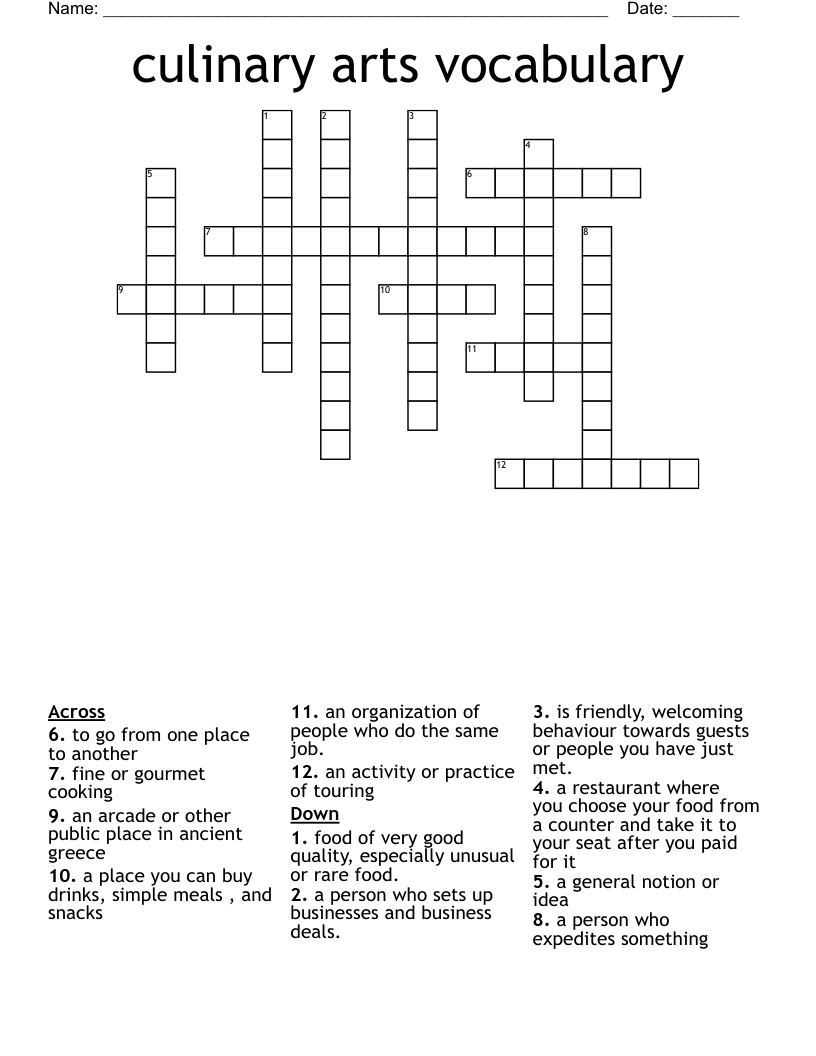 culinary arts vocabulary  Crossword