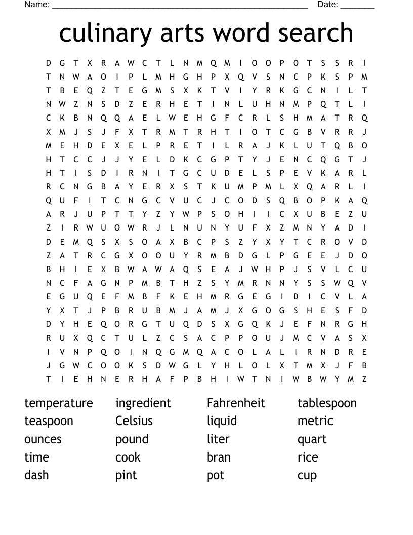 culinary arts word search 