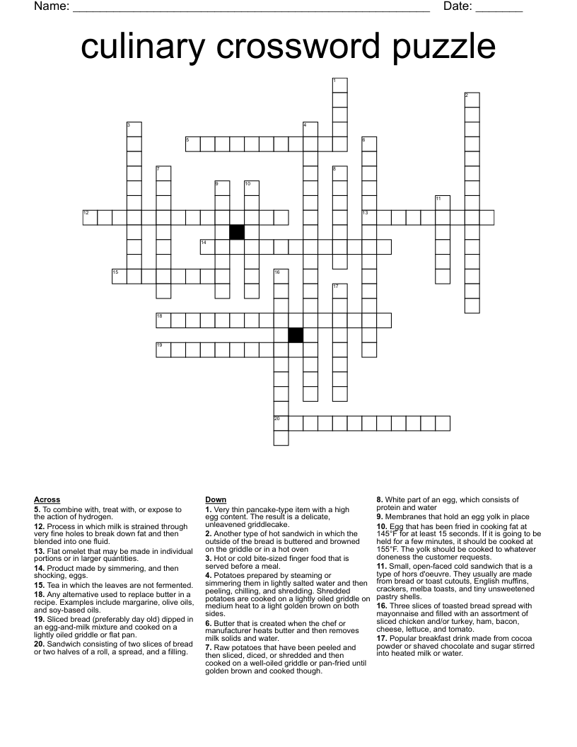 culinary crossword puzzle