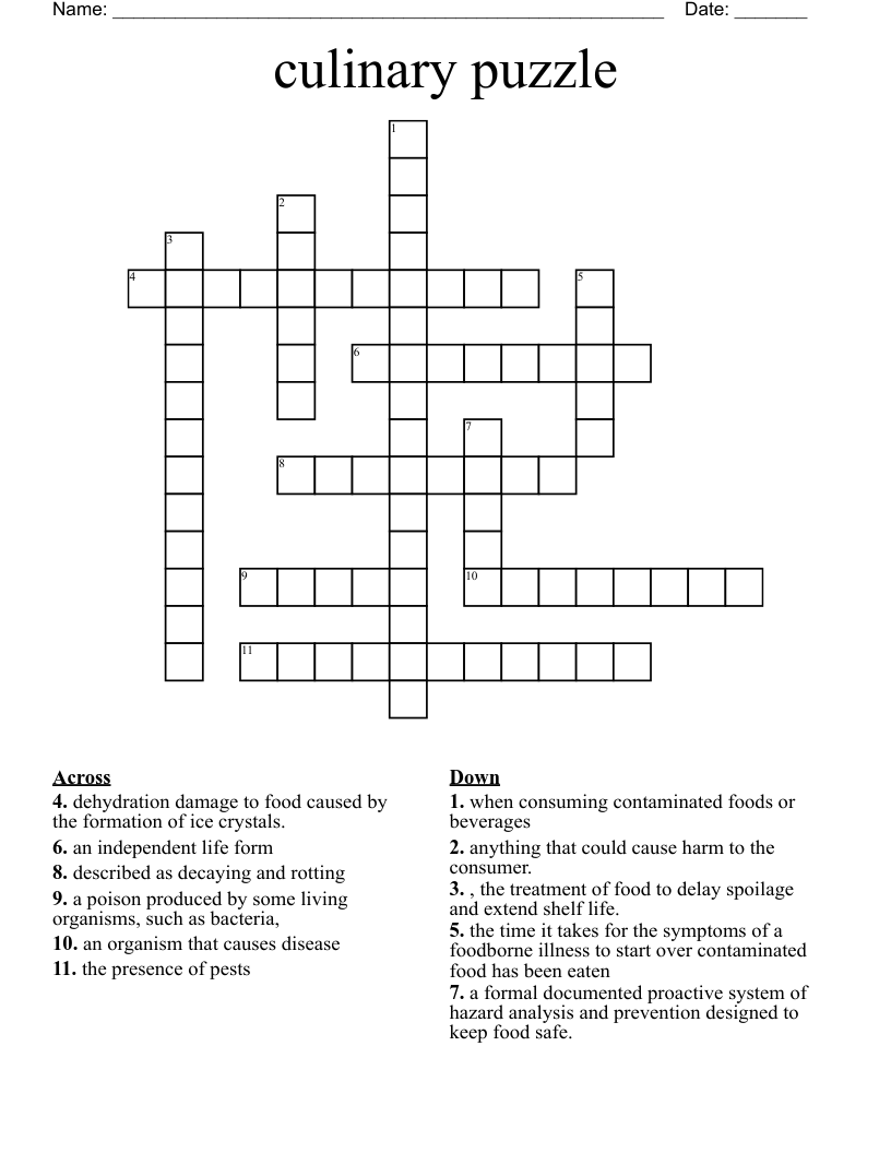culinary puzzle Crossword