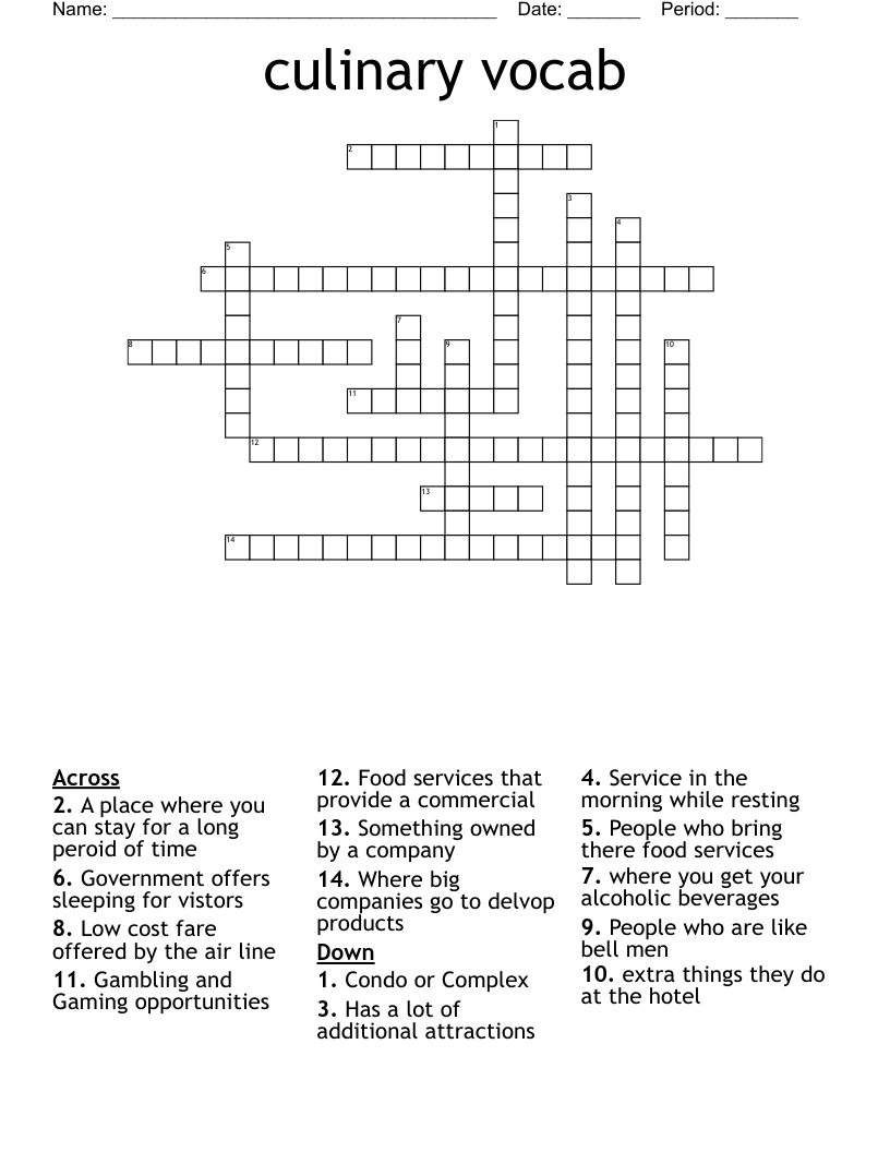 culinary vocab Crossword