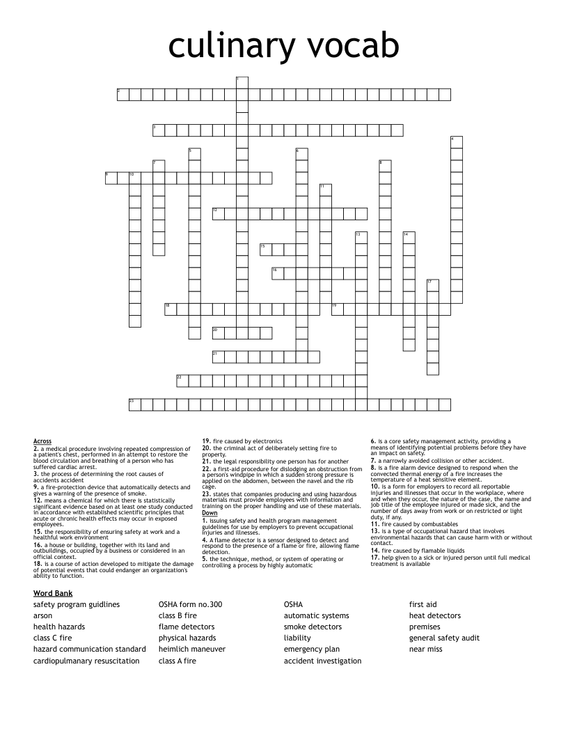 culinary vocab Crossword