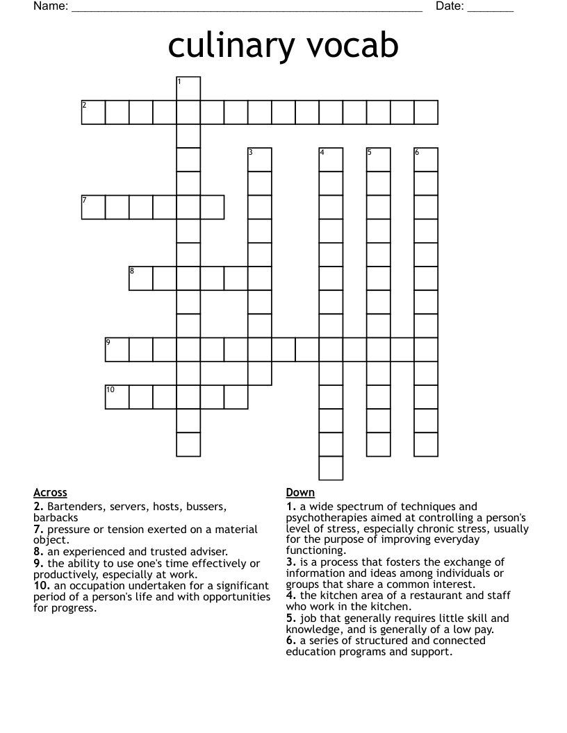 culinary vocab  Crossword
