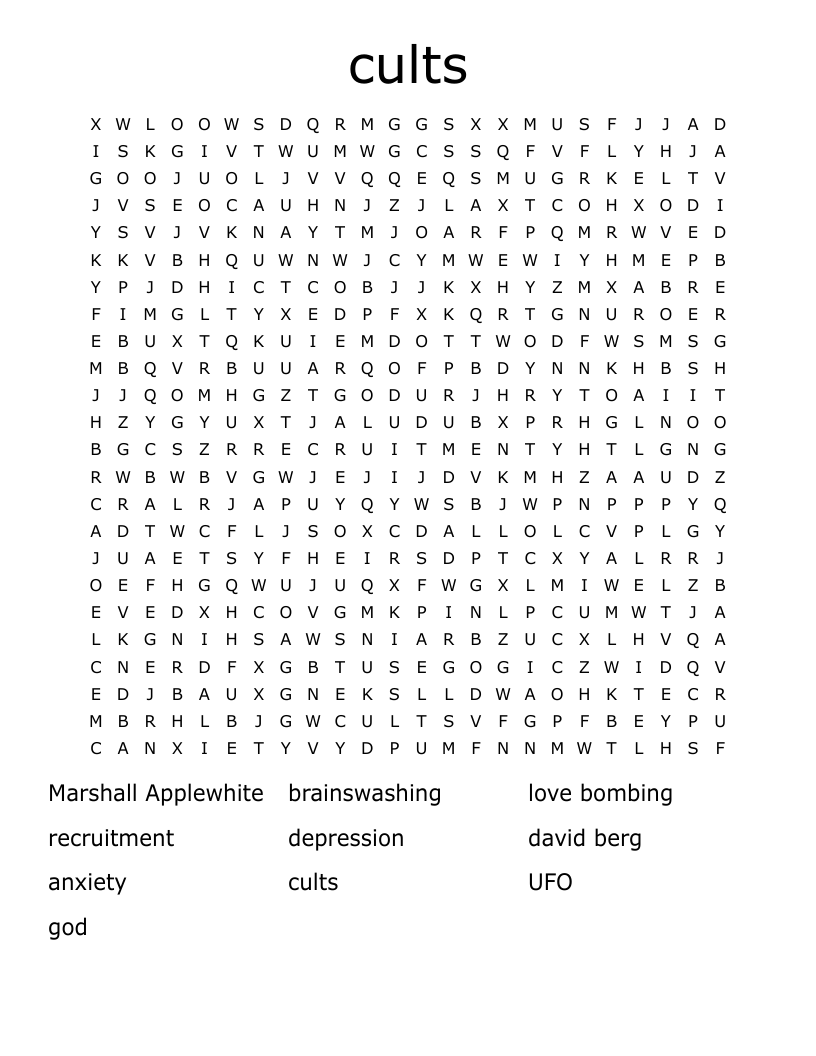 cults Word Search