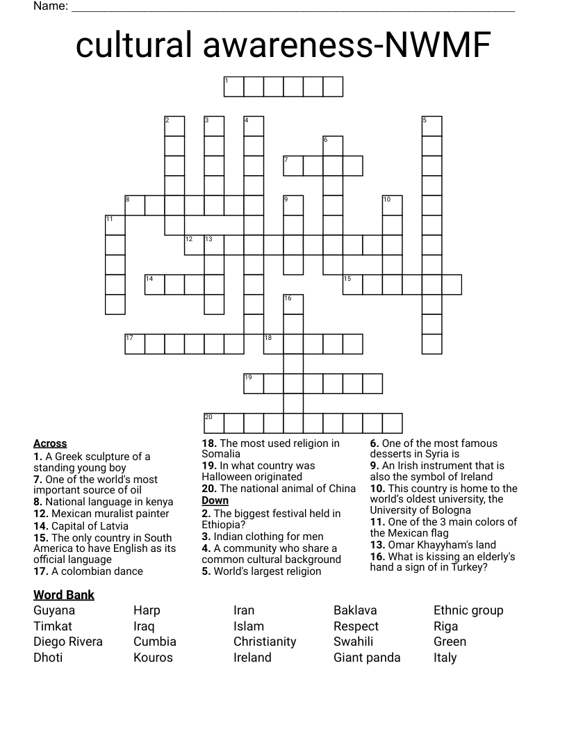 cultural awareness-NWMF Crossword