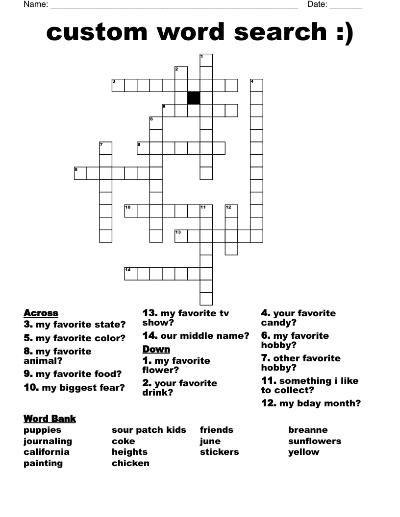 custom word search :) Crossword