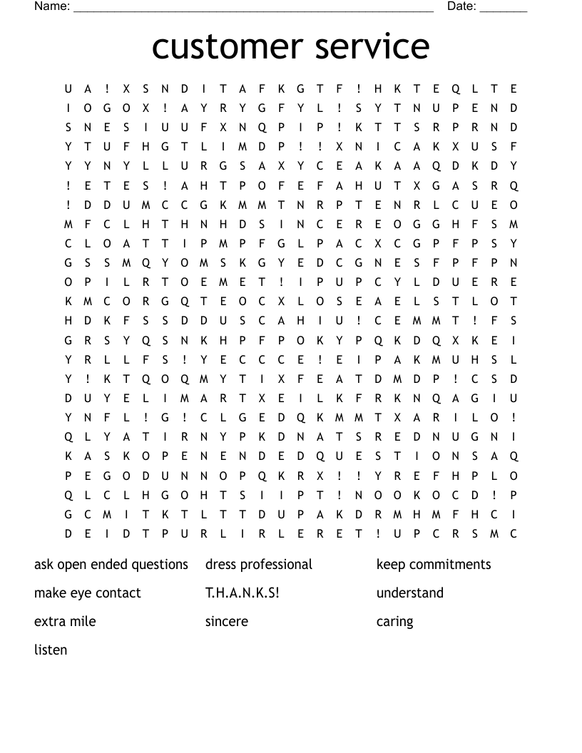 customer service Word Search