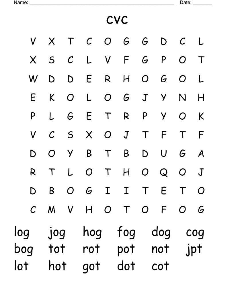 cvc Word Search