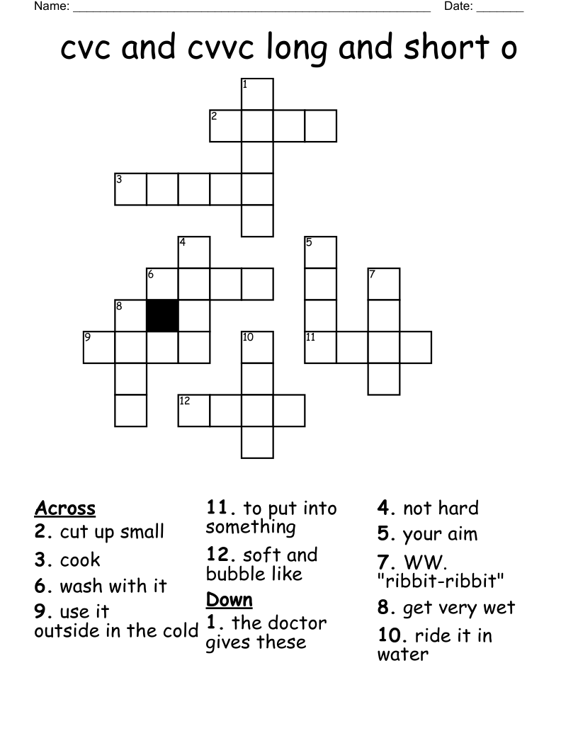 cvc and cvvc long and short o Crossword