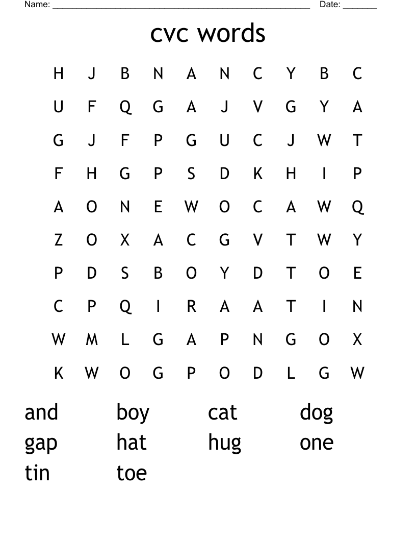 cvc words Word Search