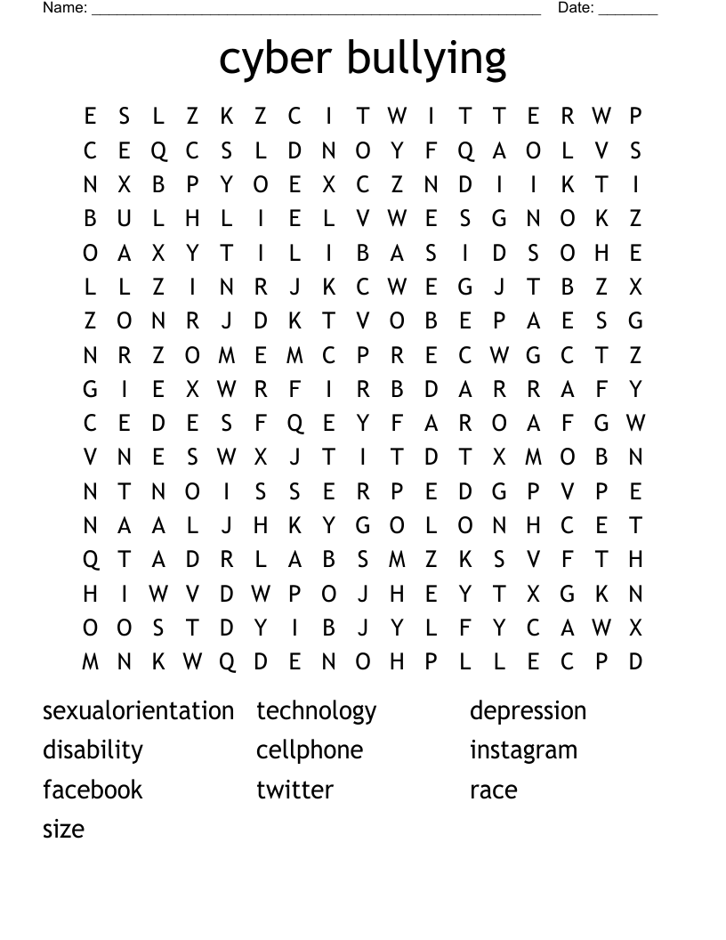 cyber bullying Word Search
