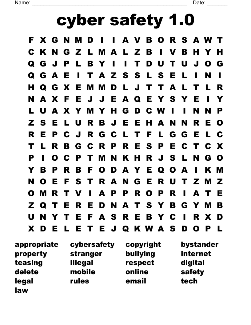 cyber safety 1.0 Word Search