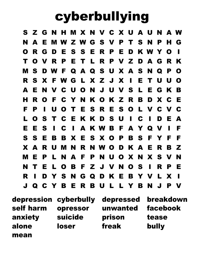 cyberbullying  Word Search