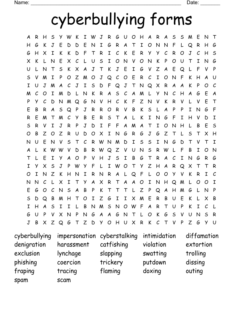 cyberbullying forms  Word Search