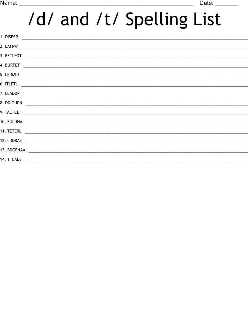 /d/ and /t/ Spelling List Word Scramble