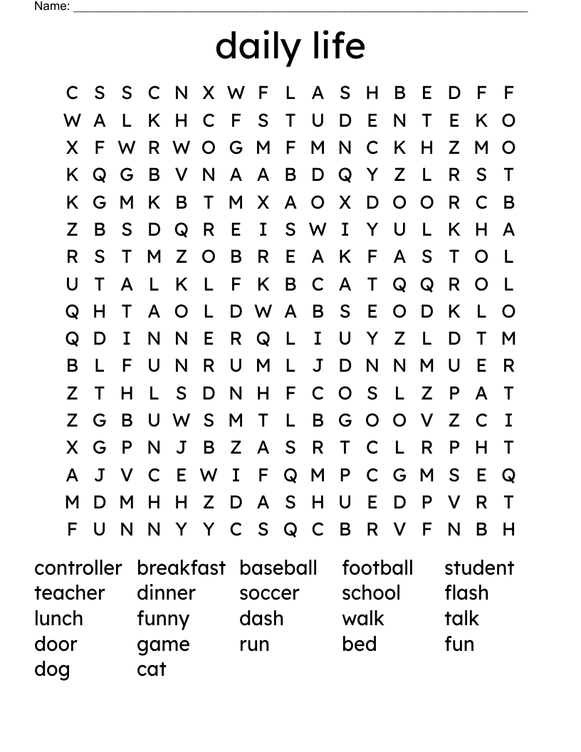 daily life Word Search