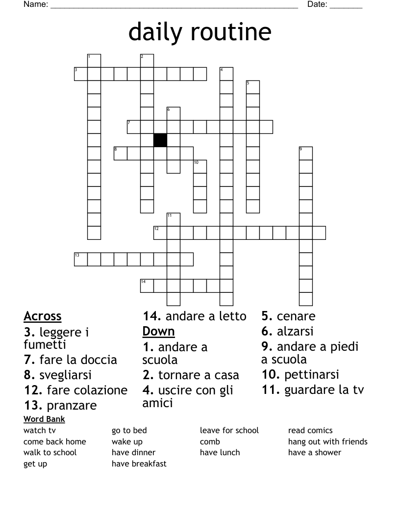 daily routine Crossword