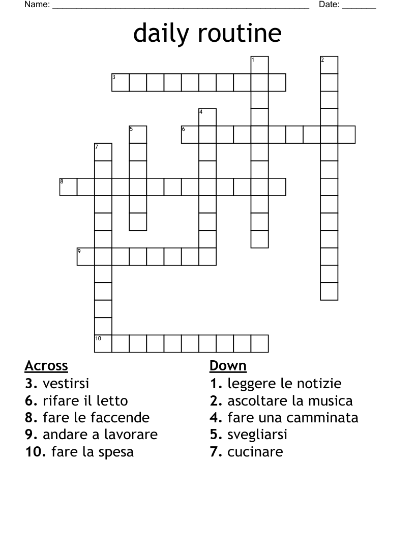 daily routine Crossword