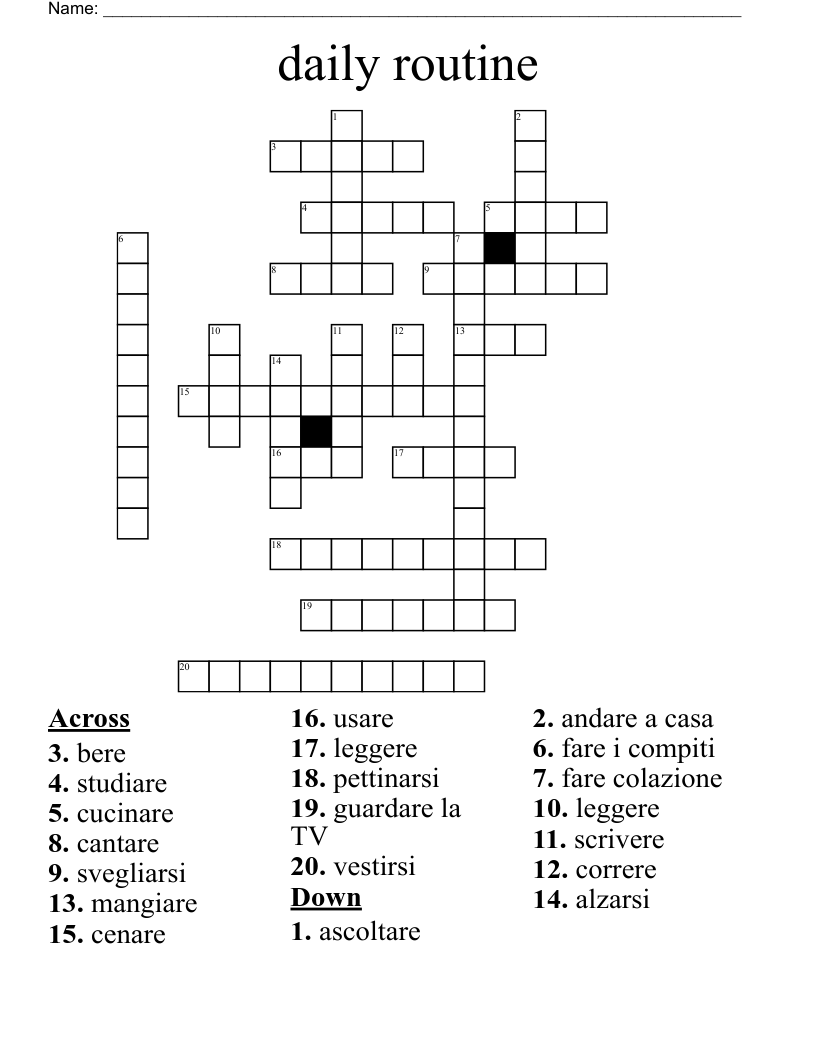 daily routine Crossword