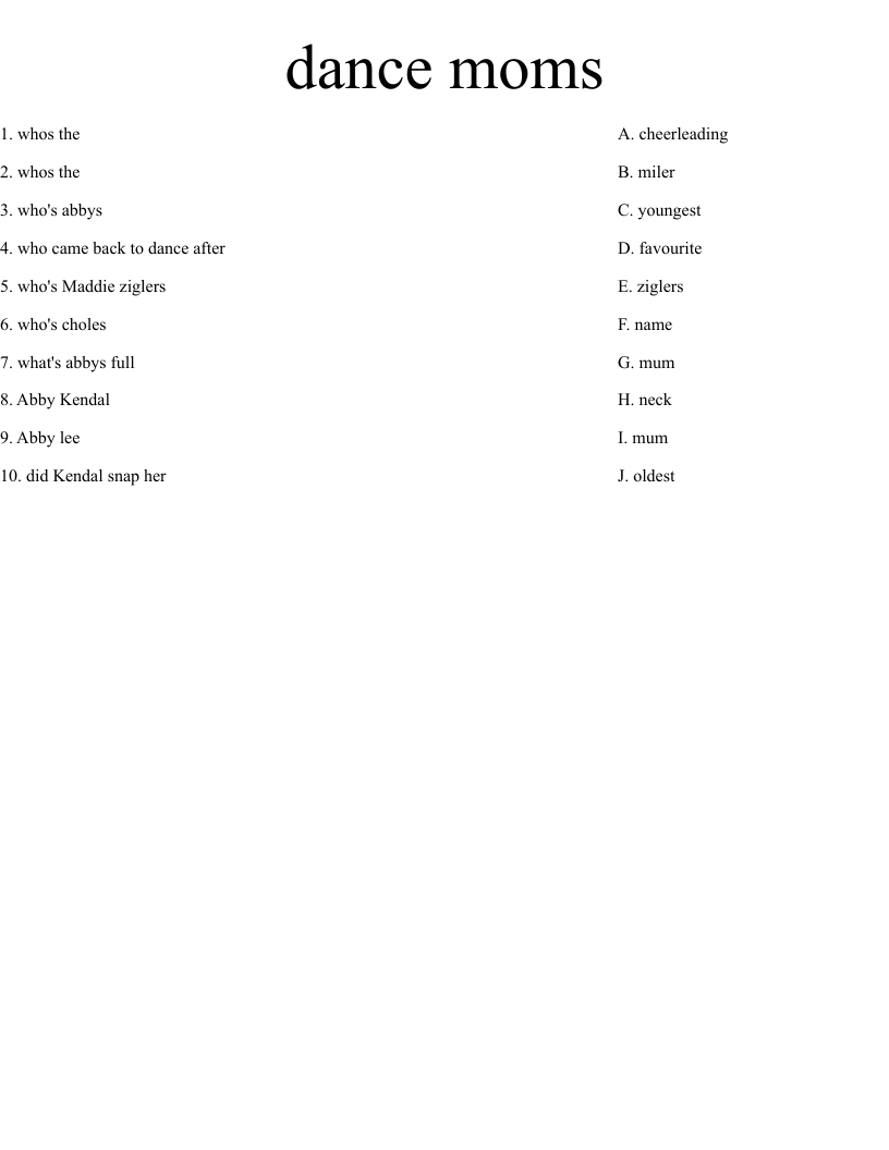 dance moms Worksheet