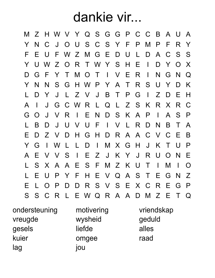 dankie vir... Word Search