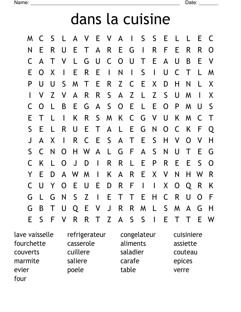 dans la cuisine Word Search