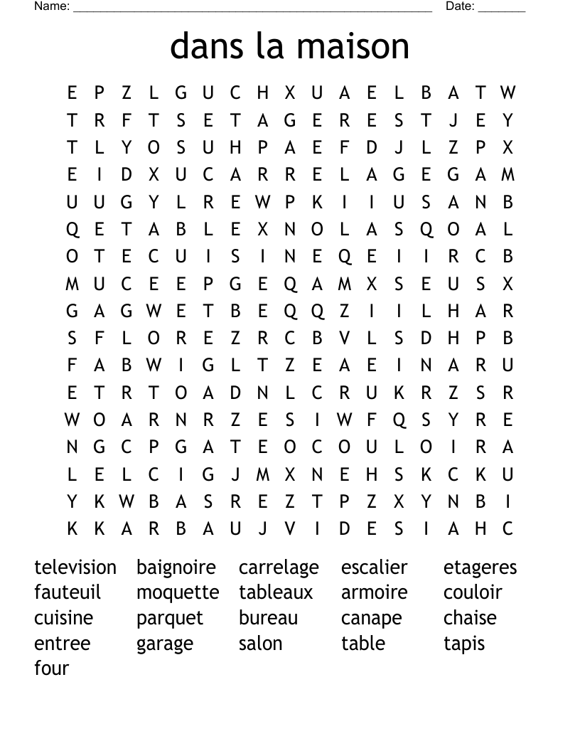 dans la maison Word Search
