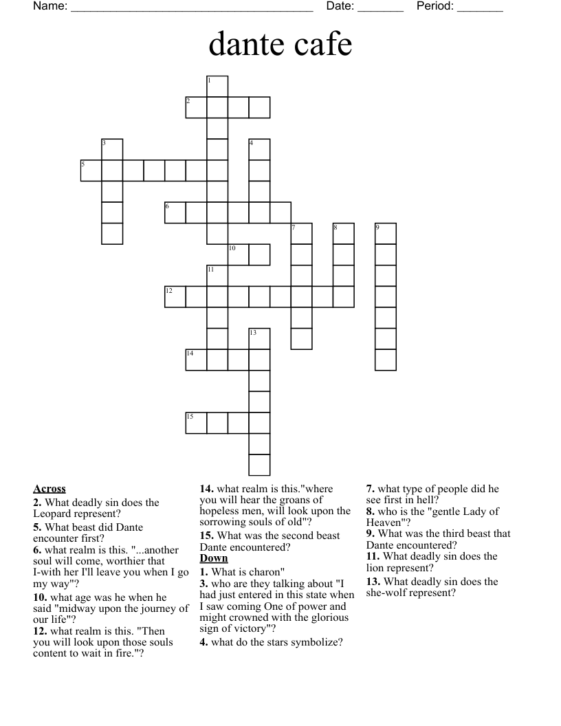 dante cafe Crossword
