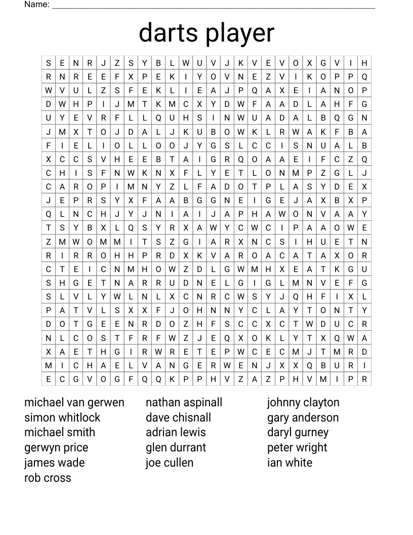 darts player Word Search