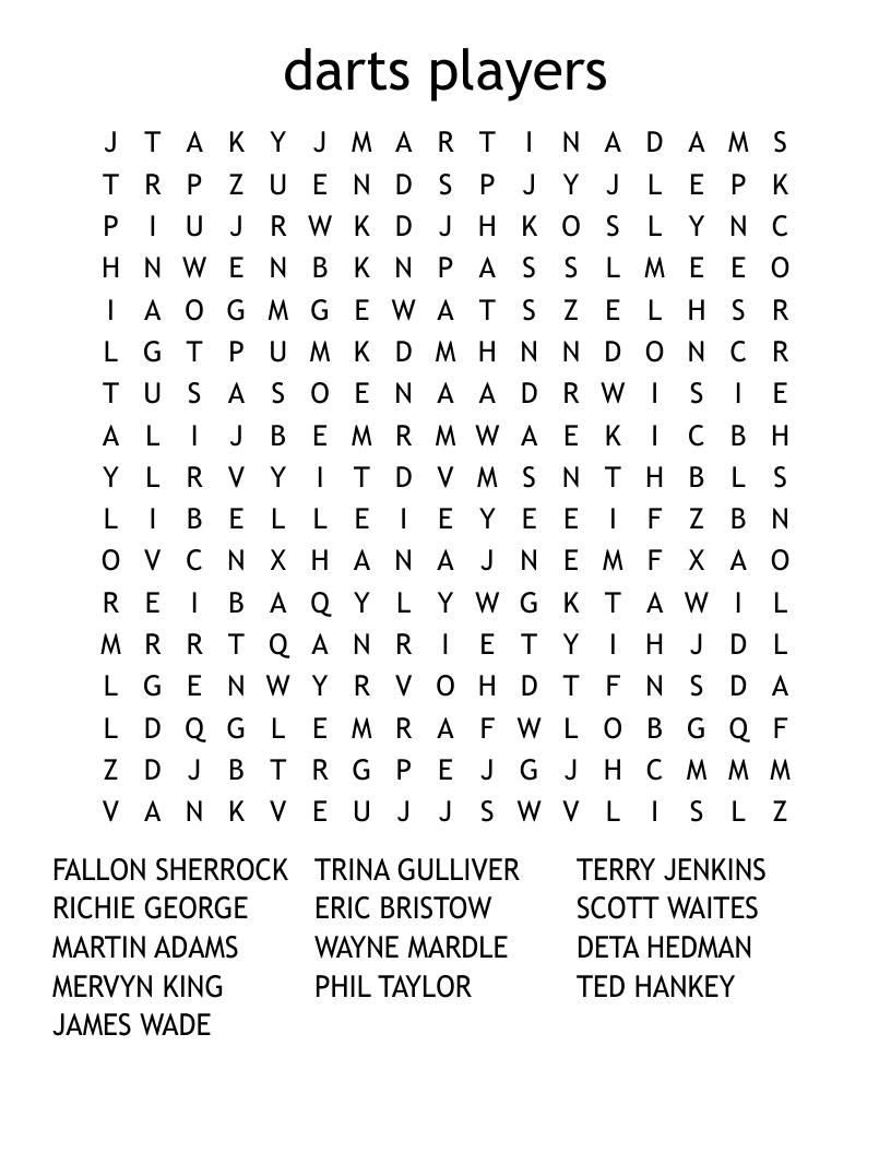 darts players Word Search