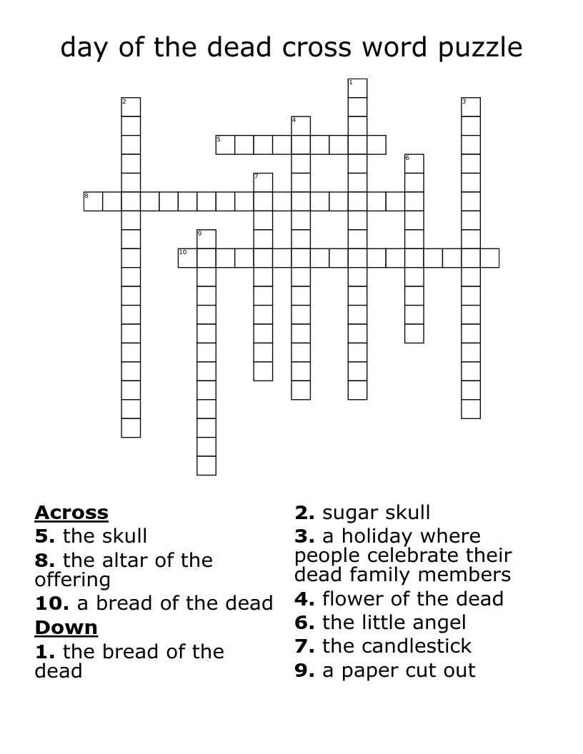 day of the dead cross word puzzle