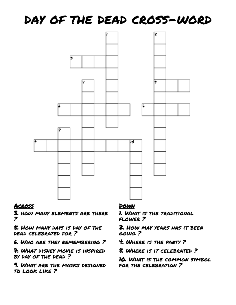 day of the dead cross-word Crossword