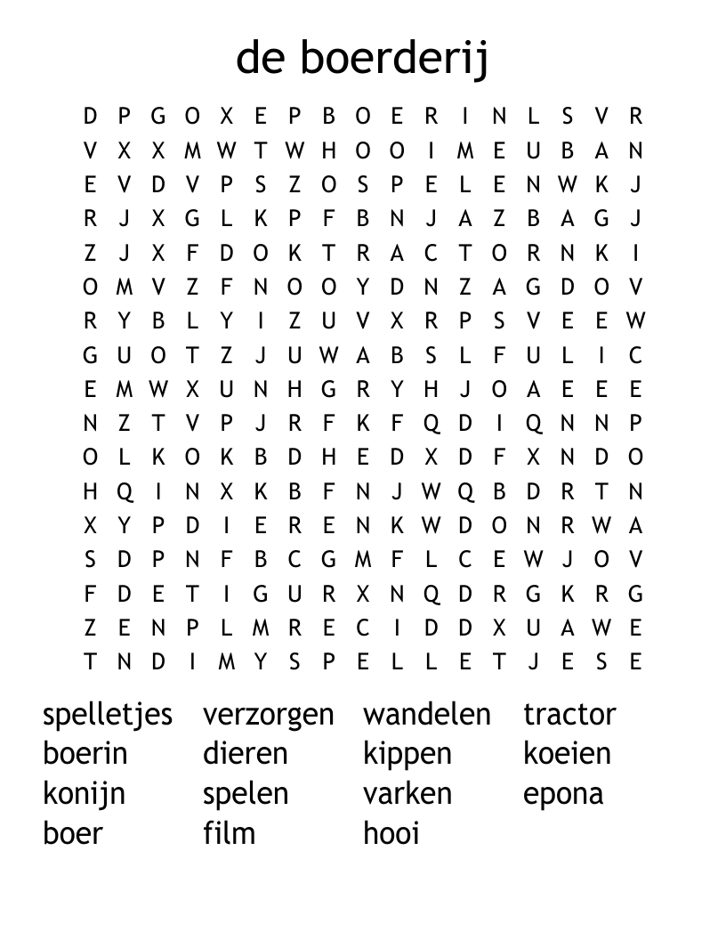 de boerderij Word Search