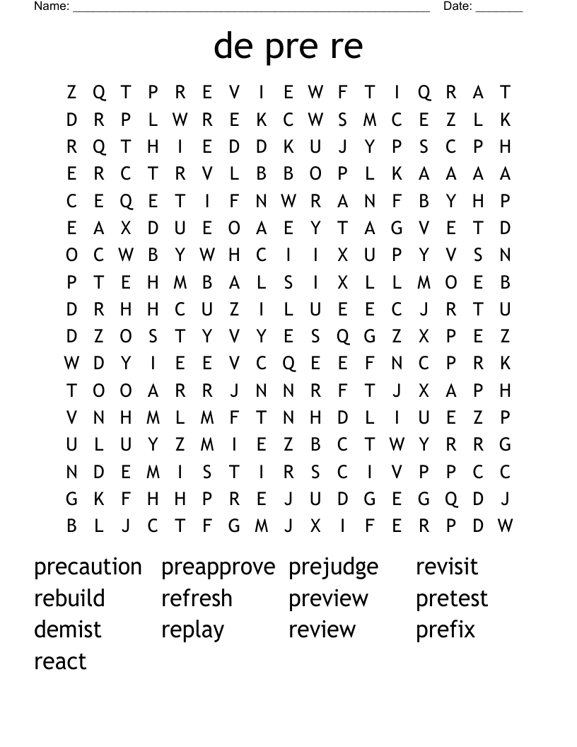 de pre re Word Search