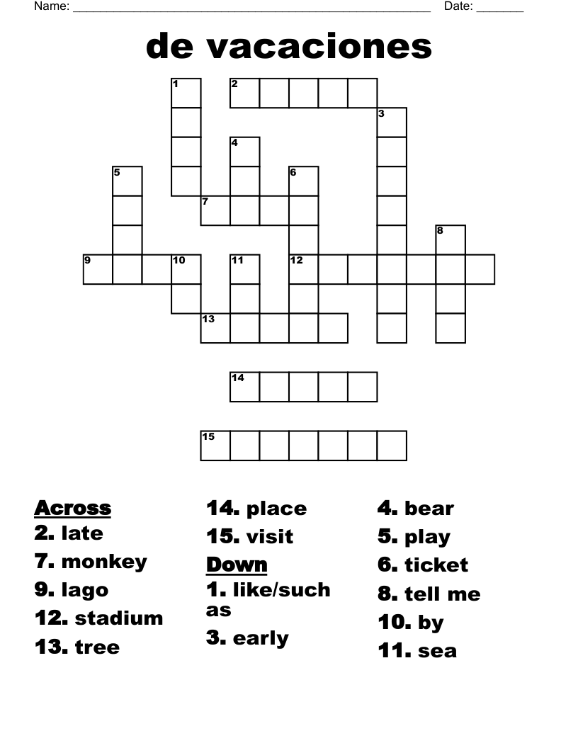 de vacaciones  Crossword