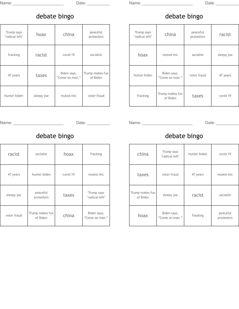 debate bingo