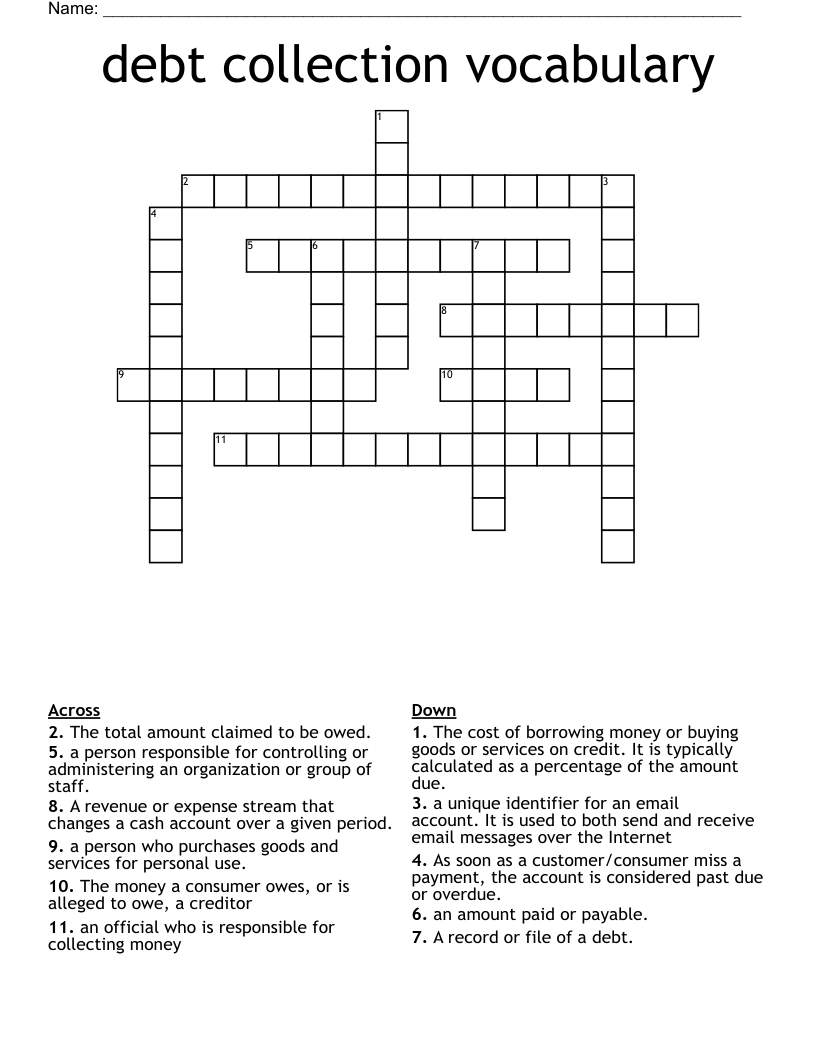 debt collection vocabulary Crossword