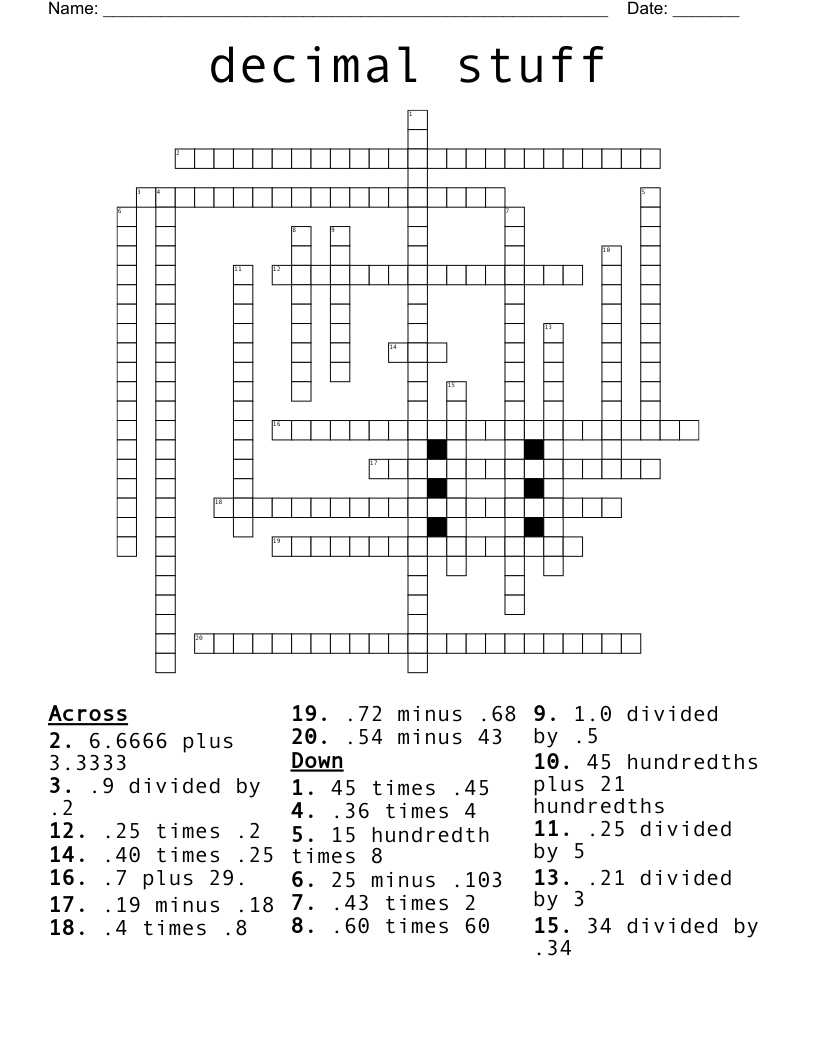 decimal stuff Crossword