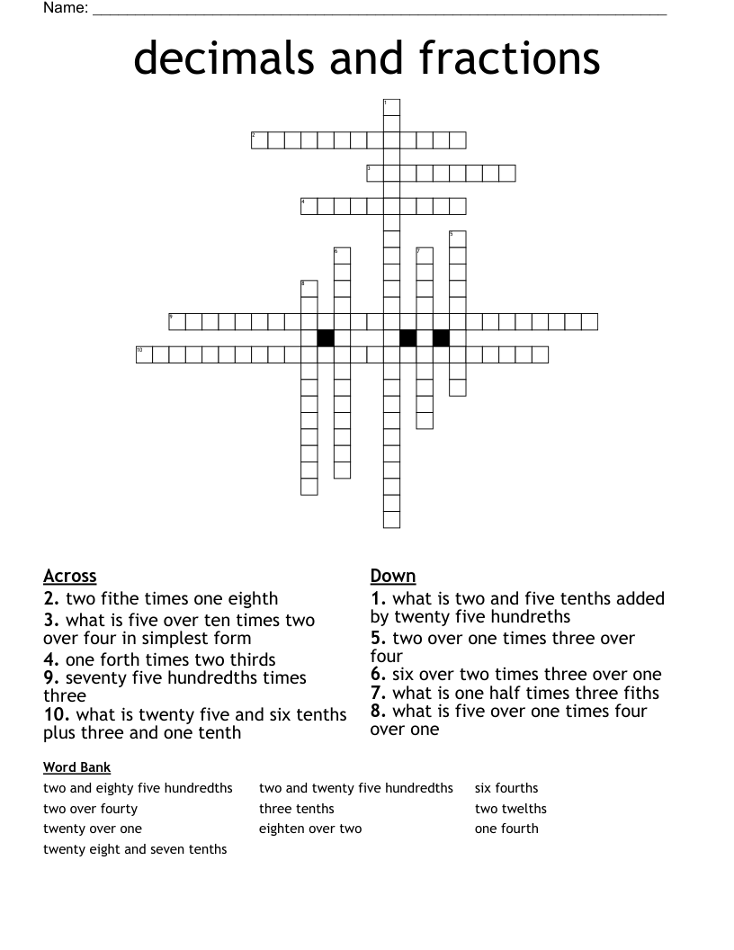 decimals and fractions Crossword