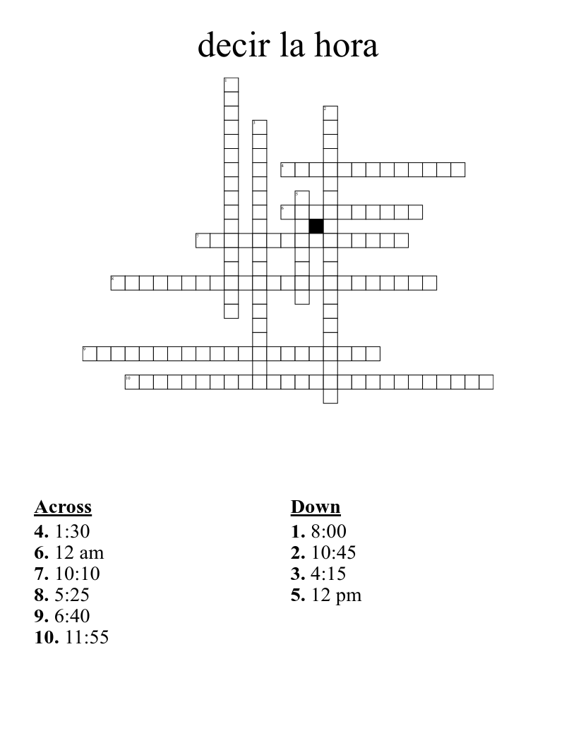 decir la hora Crossword